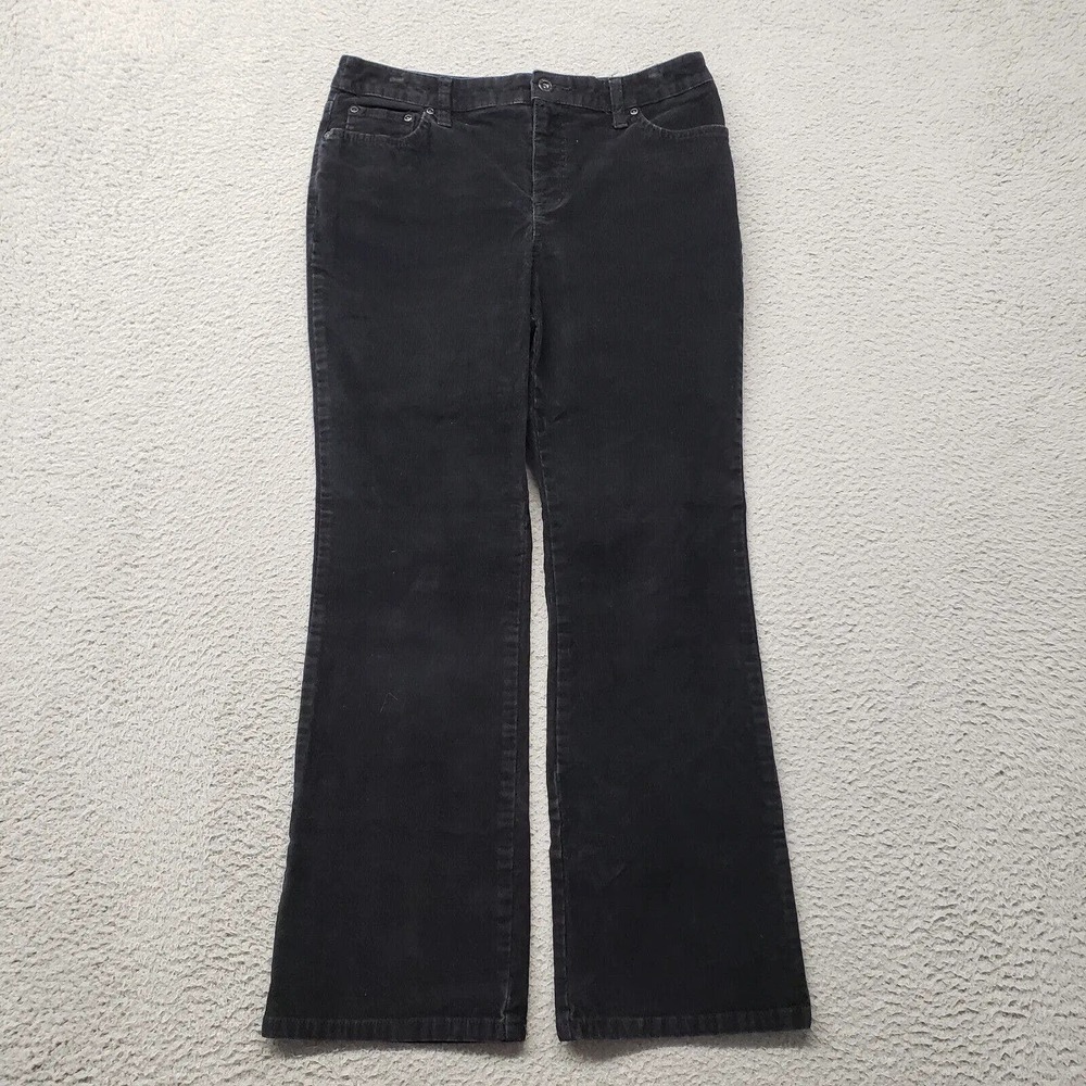 St. John's Bay Pants Womens 10P Petite Black Corduroy Straight Casual Comfort